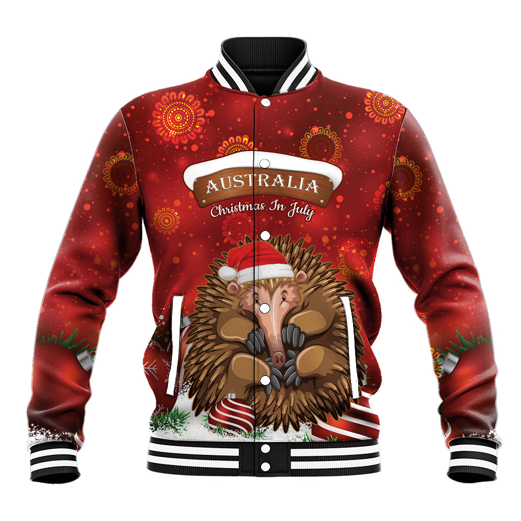 Australia Christmas In July Baseball Jacket Echidna Santa Claus