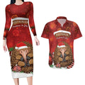 Australia Christmas In July Couples Matching Long Sleeve Bodycon Dress and Hawaiian Shirt Echidna Santa Claus