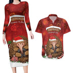 Australia Christmas In July Couples Matching Long Sleeve Bodycon Dress and Hawaiian Shirt Echidna Santa Claus