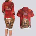 Australia Christmas In July Couples Matching Long Sleeve Bodycon Dress and Hawaiian Shirt Echidna Santa Claus