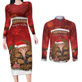 Australia Christmas In July Couples Matching Long Sleeve Bodycon Dress and Long Sleeve Button Shirt Echidna Santa Claus