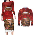 Australia Christmas In July Couples Matching Long Sleeve Bodycon Dress and Long Sleeve Button Shirt Echidna Santa Claus