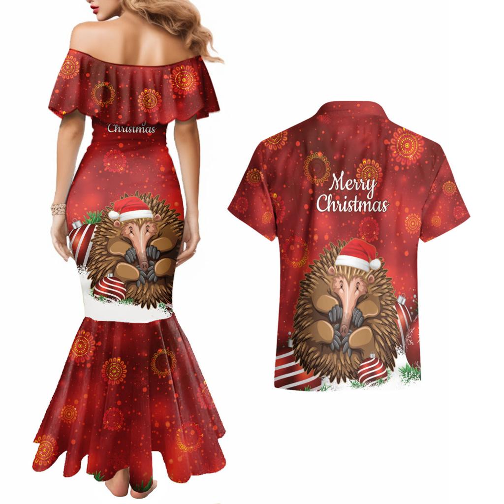 Australia Christmas In July Couples Matching Mermaid Dress and Hawaiian Shirt Echidna Santa Claus