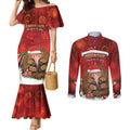 Australia Christmas In July Couples Matching Mermaid Dress and Long Sleeve Button Shirt Echidna Santa Claus