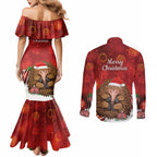 Australia Christmas In July Couples Matching Mermaid Dress and Long Sleeve Button Shirt Echidna Santa Claus