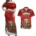 Australia Christmas In July Couples Matching Off Shoulder Maxi Dress and Hawaiian Shirt Echidna Santa Claus