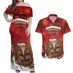 Australia Christmas In July Couples Matching Off Shoulder Maxi Dress and Hawaiian Shirt Echidna Santa Claus