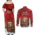 Australia Christmas In July Couples Matching Off Shoulder Maxi Dress and Long Sleeve Button Shirt Echidna Santa Claus