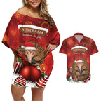 Australia Christmas In July Couples Matching Off Shoulder Short Dress and Hawaiian Shirt Echidna Santa Claus