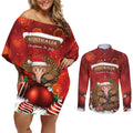 Australia Christmas In July Couples Matching Off Shoulder Short Dress and Long Sleeve Button Shirt Echidna Santa Claus