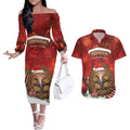 Australia Christmas In July Couples Matching Off The Shoulder Long Sleeve Dress and Hawaiian Shirt Echidna Santa Claus
