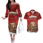Australia Christmas In July Couples Matching Off The Shoulder Long Sleeve Dress and Hawaiian Shirt Echidna Santa Claus