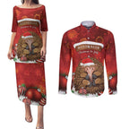 Australia Christmas In July Couples Matching Puletasi and Long Sleeve Button Shirt Echidna Santa Claus