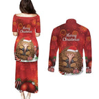 Australia Christmas In July Couples Matching Puletasi and Long Sleeve Button Shirt Echidna Santa Claus