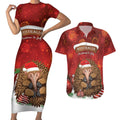 Australia Christmas In July Couples Matching Short Sleeve Bodycon Dress and Hawaiian Shirt Echidna Santa Claus