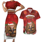 Australia Christmas In July Couples Matching Short Sleeve Bodycon Dress and Hawaiian Shirt Echidna Santa Claus