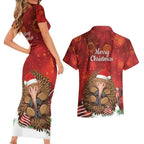Australia Christmas In July Couples Matching Short Sleeve Bodycon Dress and Hawaiian Shirt Echidna Santa Claus