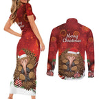 Australia Christmas In July Couples Matching Short Sleeve Bodycon Dress and Long Sleeve Button Shirt Echidna Santa Claus