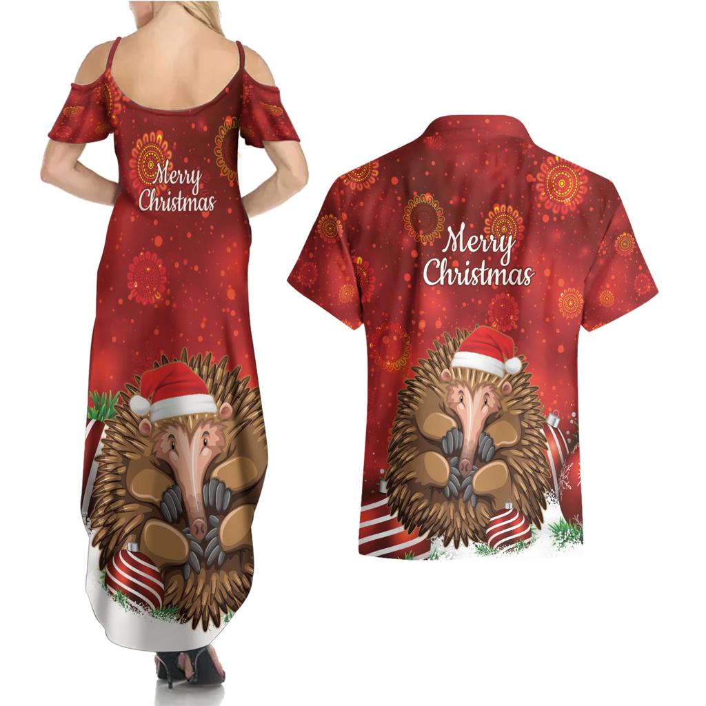 Australia Christmas In July Couples Matching Summer Maxi Dress and Hawaiian Shirt Echidna Santa Claus