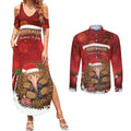 Australia Christmas In July Couples Matching Summer Maxi Dress and Long Sleeve Button Shirt Echidna Santa Claus