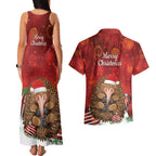 Australia Christmas In July Couples Matching Tank Maxi Dress and Hawaiian Shirt Echidna Santa Claus