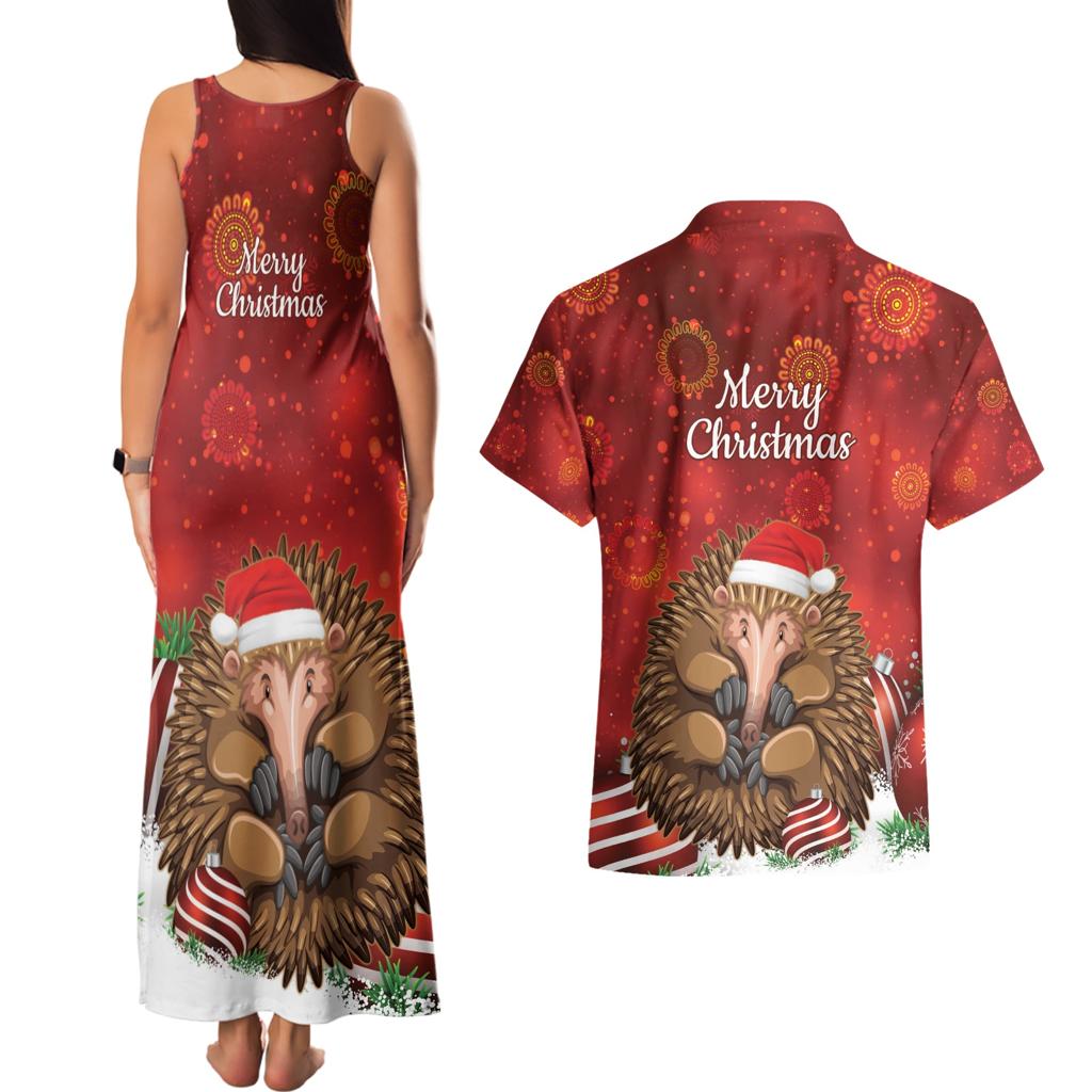 Australia Christmas In July Couples Matching Tank Maxi Dress and Hawaiian Shirt Echidna Santa Claus