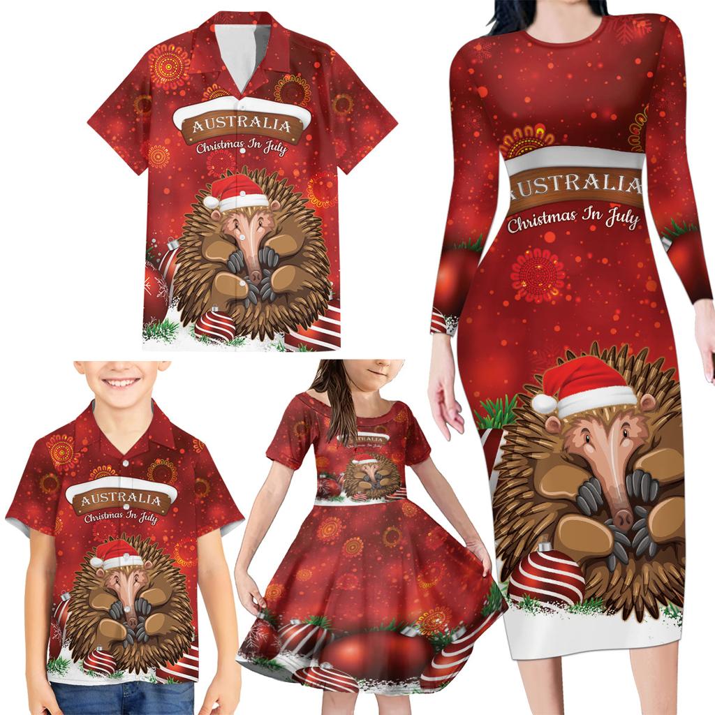 Australia Christmas In July Family Matching Long Sleeve Bodycon Dress and Hawaiian Shirt Echidna Santa Claus