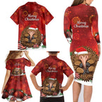 Australia Christmas In July Family Matching Long Sleeve Bodycon Dress and Hawaiian Shirt Echidna Santa Claus