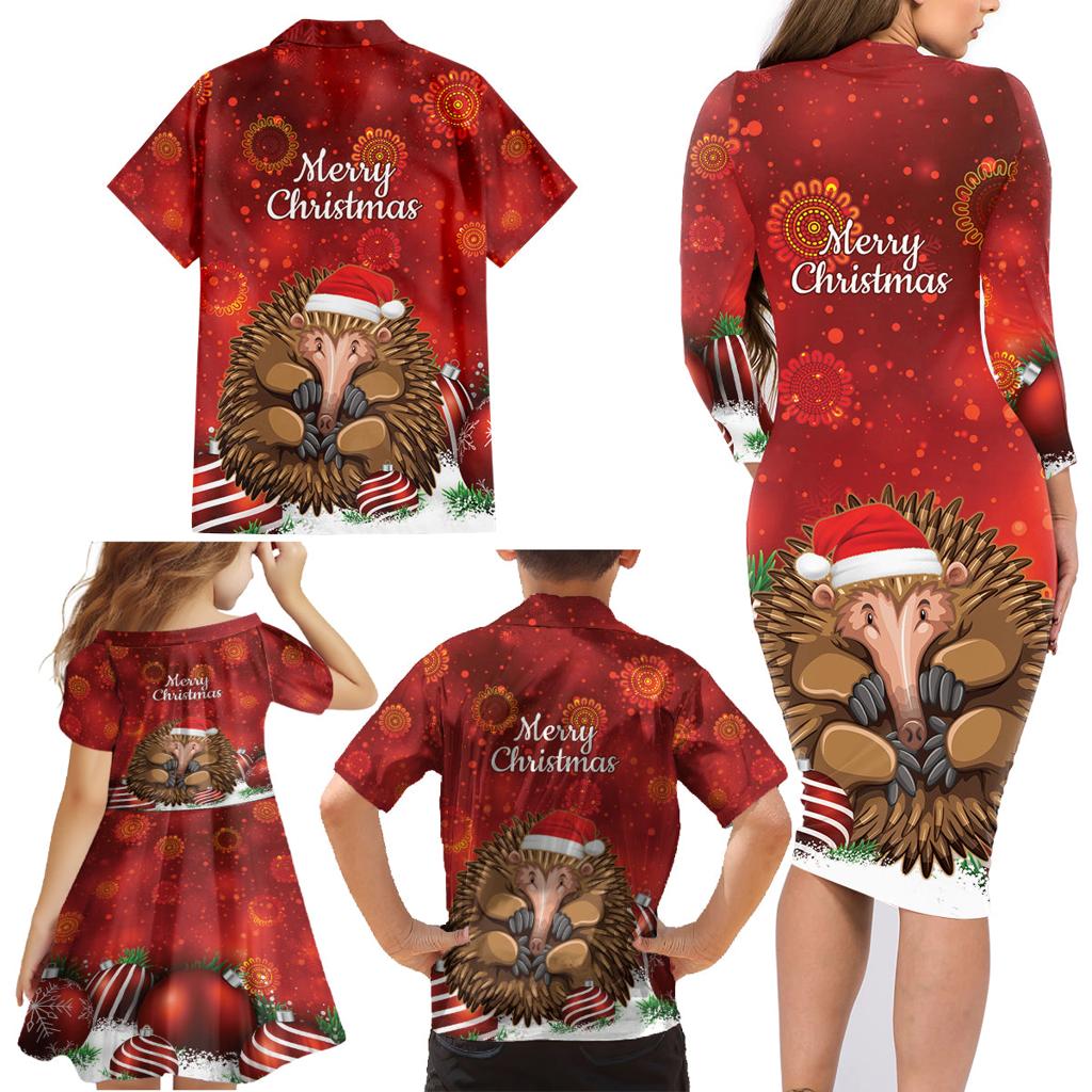 Australia Christmas In July Family Matching Long Sleeve Bodycon Dress and Hawaiian Shirt Echidna Santa Claus
