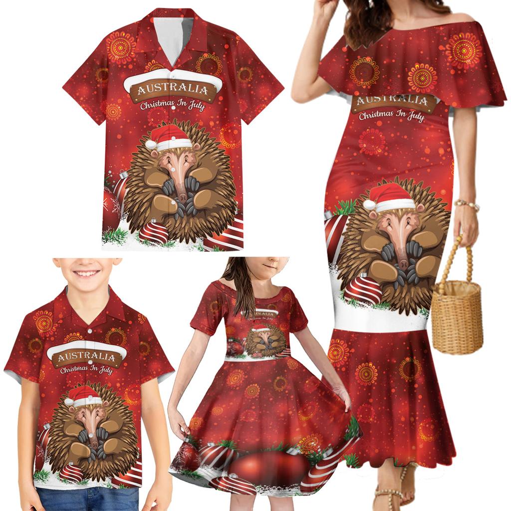 Australia Christmas In July Family Matching Mermaid Dress and Hawaiian Shirt Echidna Santa Claus