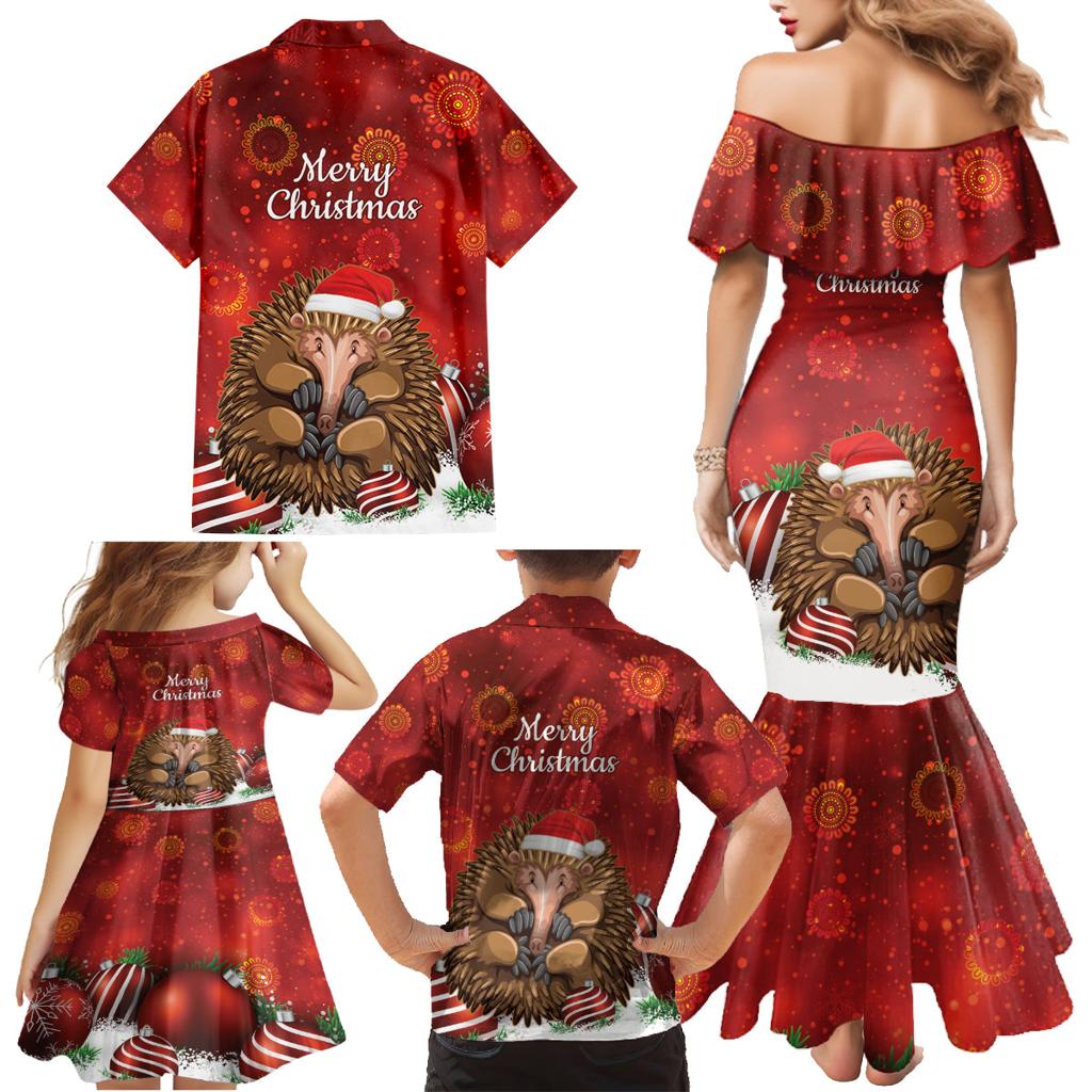 Australia Christmas In July Family Matching Mermaid Dress and Hawaiian Shirt Echidna Santa Claus