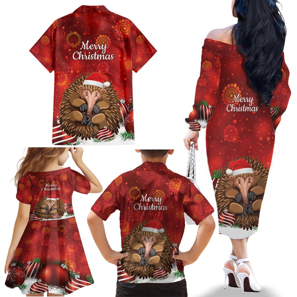 Australia Christmas In July Family Matching Off The Shoulder Long Sleeve Dress and Hawaiian Shirt Echidna Santa Claus