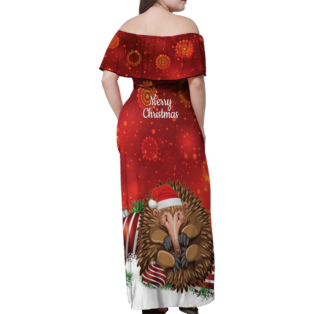 Australia Christmas In July Family Matching Off Shoulder Maxi Dress and Hawaiian Shirt Echidna Santa Claus