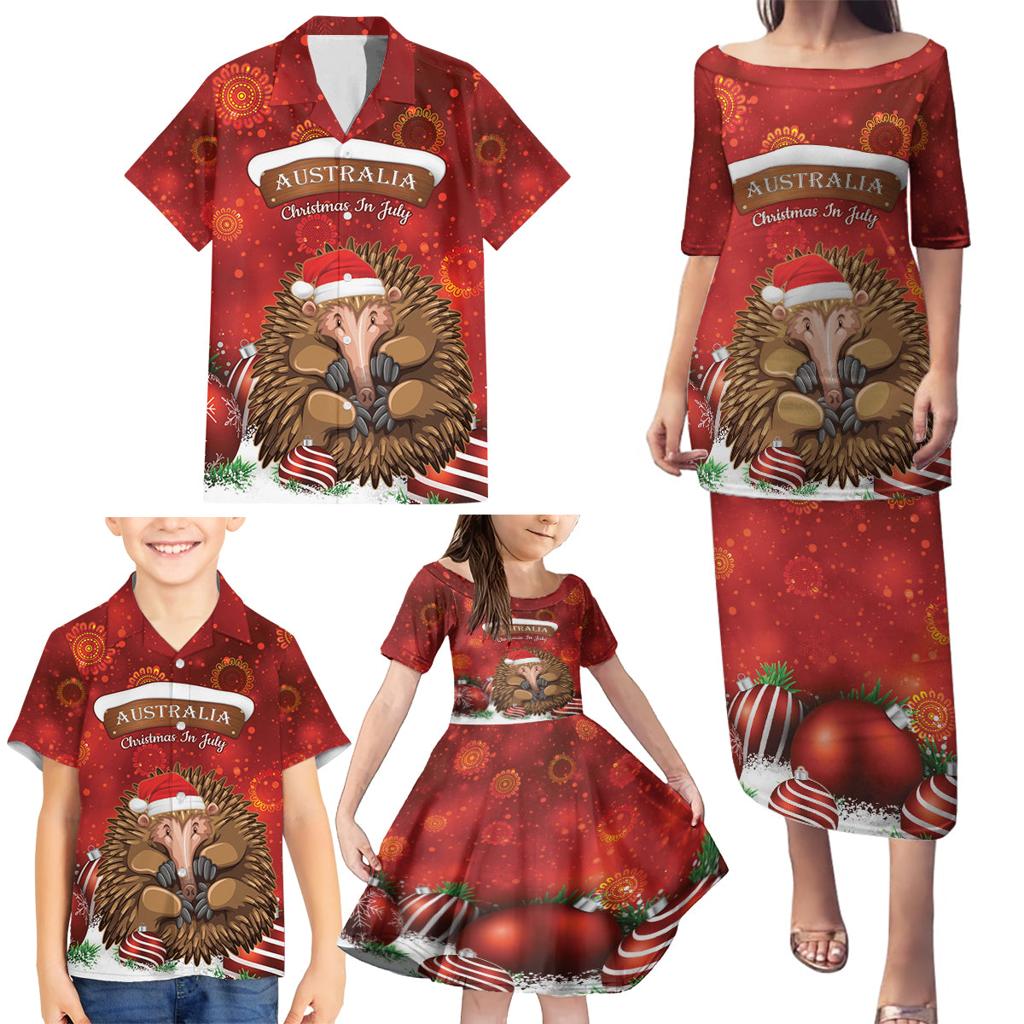 Australia Christmas In July Family Matching Puletasi and Hawaiian Shirt Echidna Santa Claus