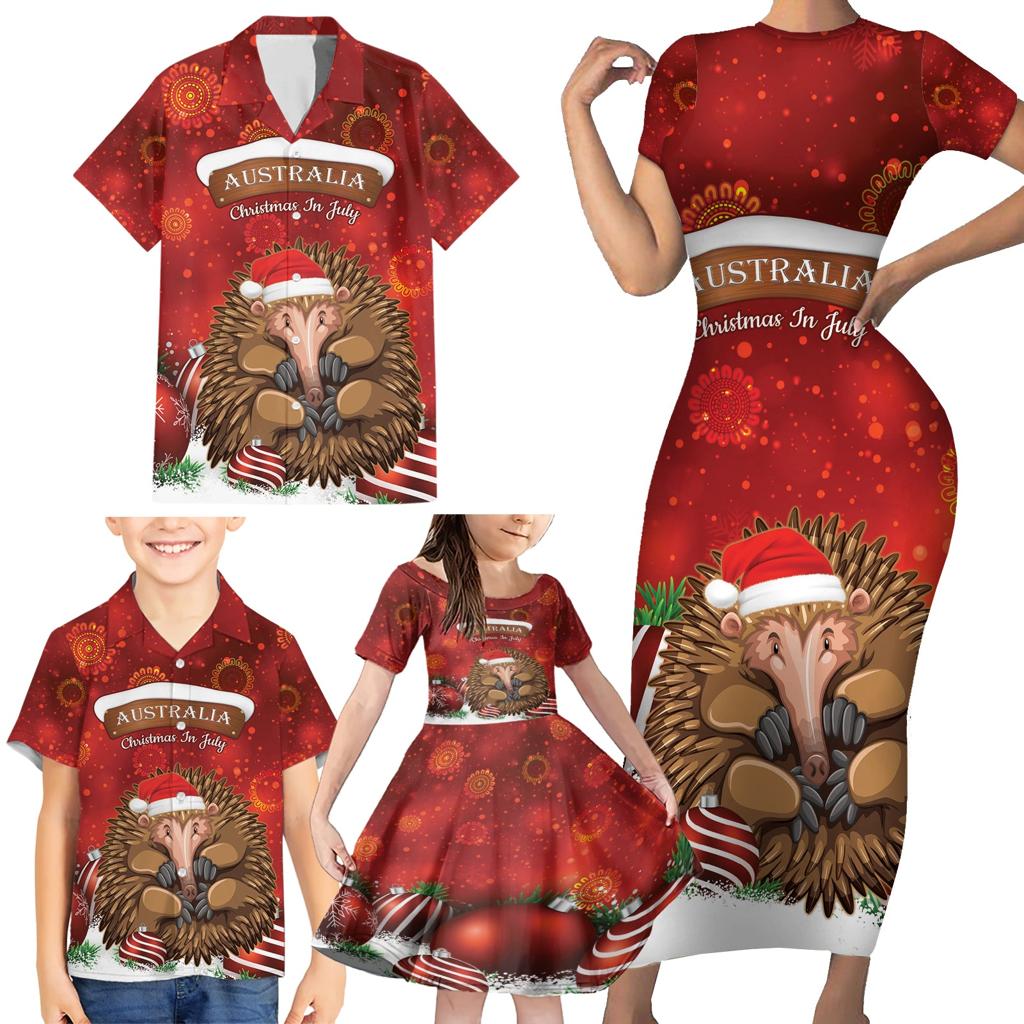 Australia Christmas In July Family Matching Short Sleeve Bodycon Dress and Hawaiian Shirt Echidna Santa Claus