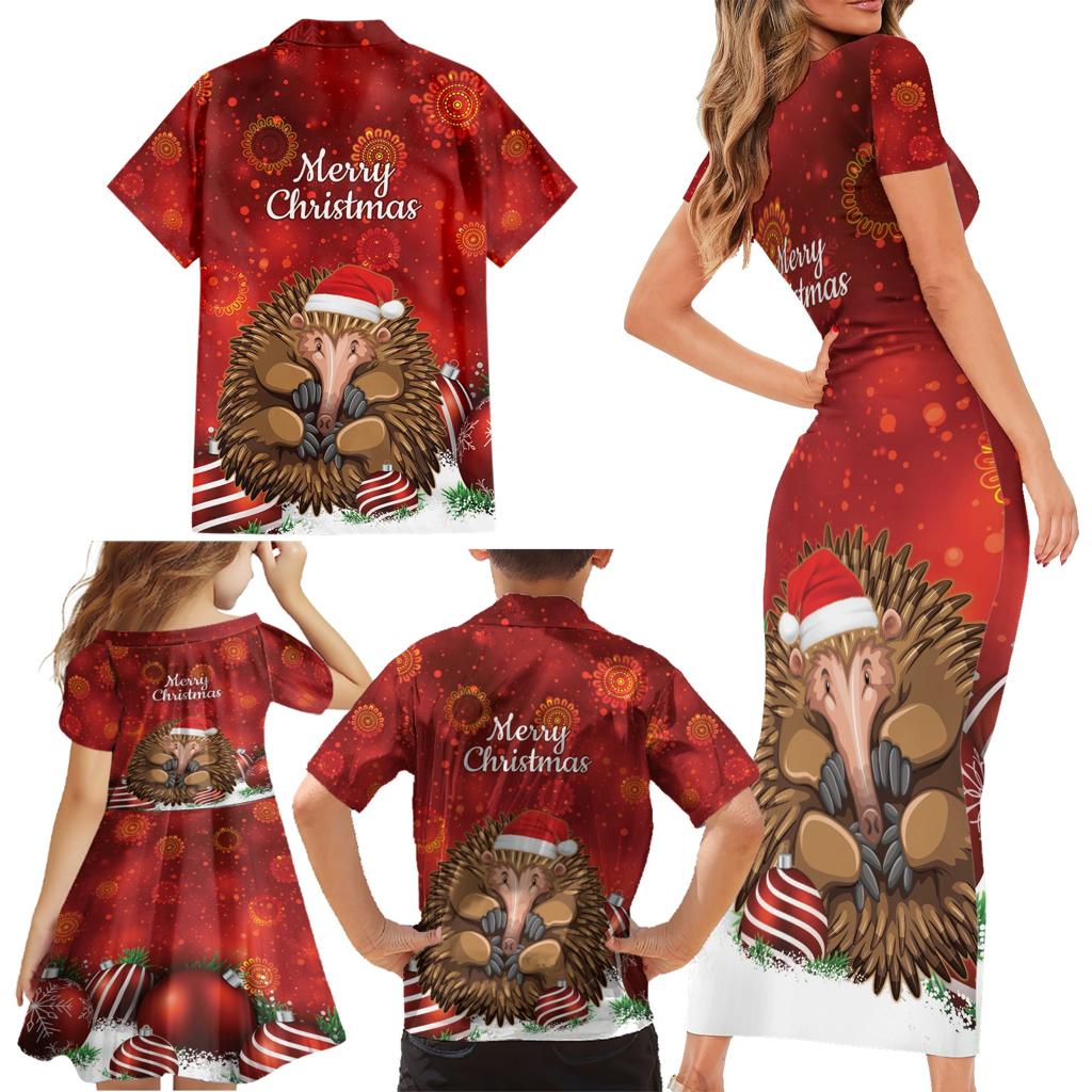 Australia Christmas In July Family Matching Short Sleeve Bodycon Dress and Hawaiian Shirt Echidna Santa Claus