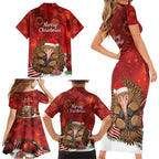 Australia Christmas In July Family Matching Short Sleeve Bodycon Dress and Hawaiian Shirt Echidna Santa Claus