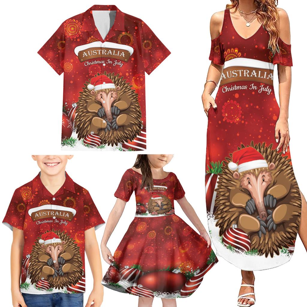 Australia Christmas In July Family Matching Summer Maxi Dress and Hawaiian Shirt Echidna Santa Claus