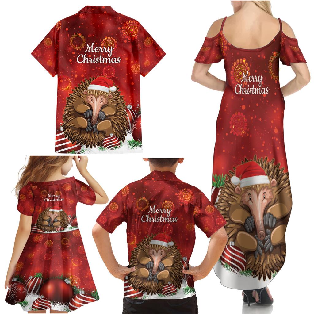 Australia Christmas In July Family Matching Summer Maxi Dress and Hawaiian Shirt Echidna Santa Claus