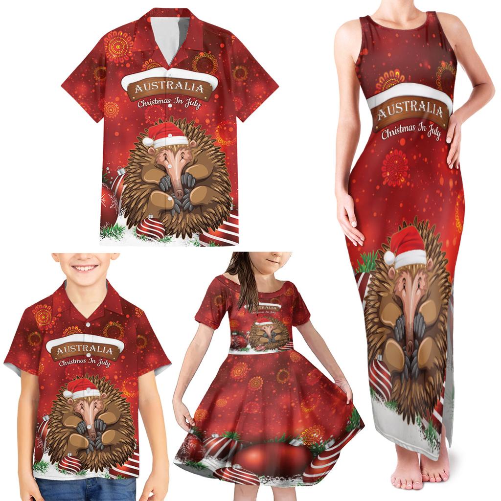 Australia Christmas In July Family Matching Tank Maxi Dress and Hawaiian Shirt Echidna Santa Claus