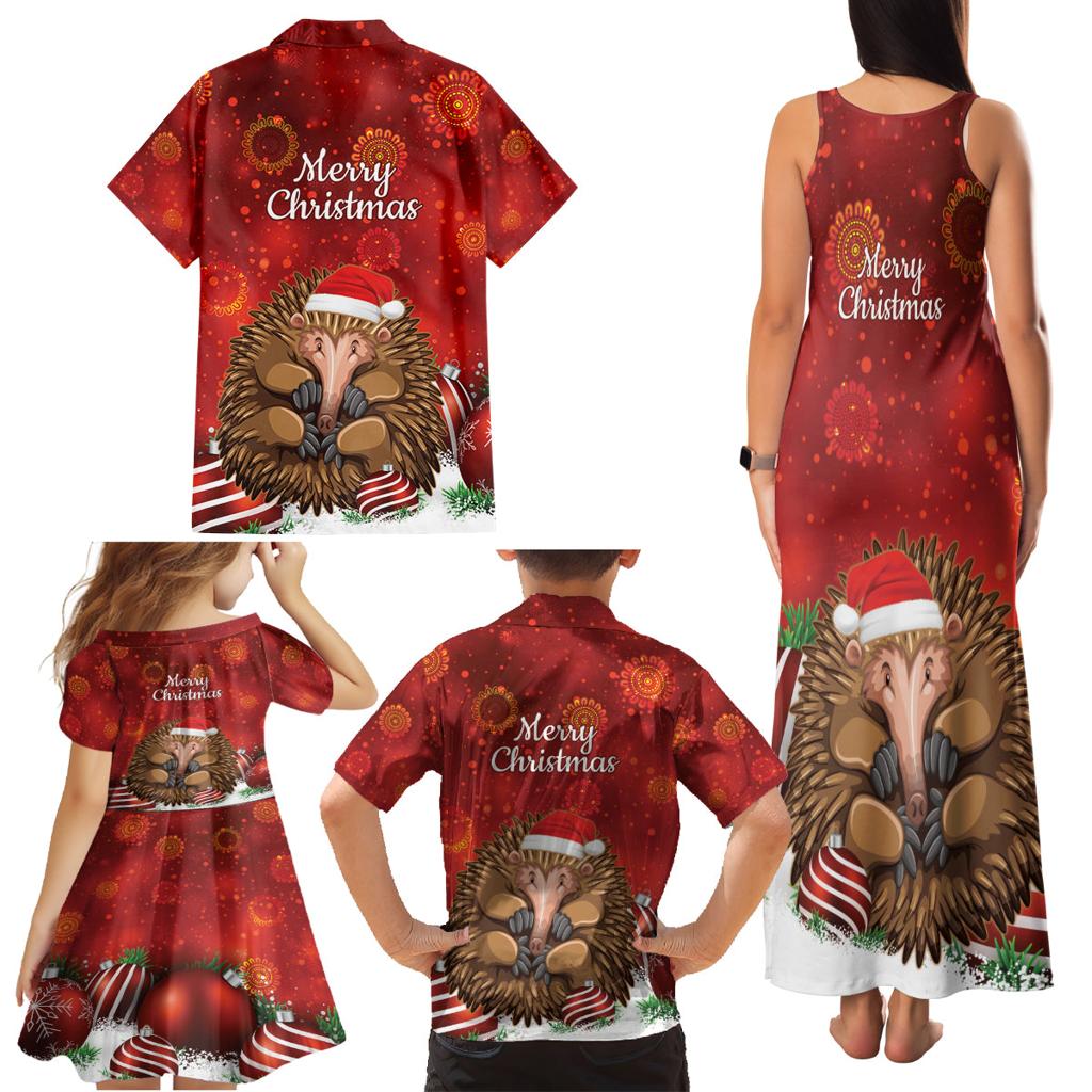 Australia Christmas In July Family Matching Tank Maxi Dress and Hawaiian Shirt Echidna Santa Claus