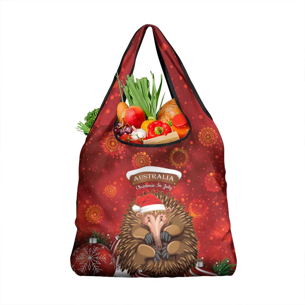 Australia Christmas In July Grocery Bag Echidna Santa Claus
