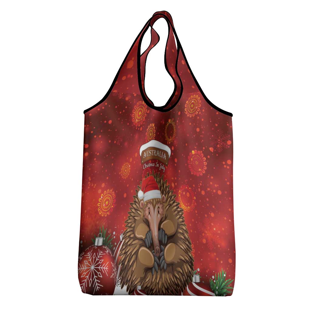 Australia Christmas In July Grocery Bag Echidna Santa Claus