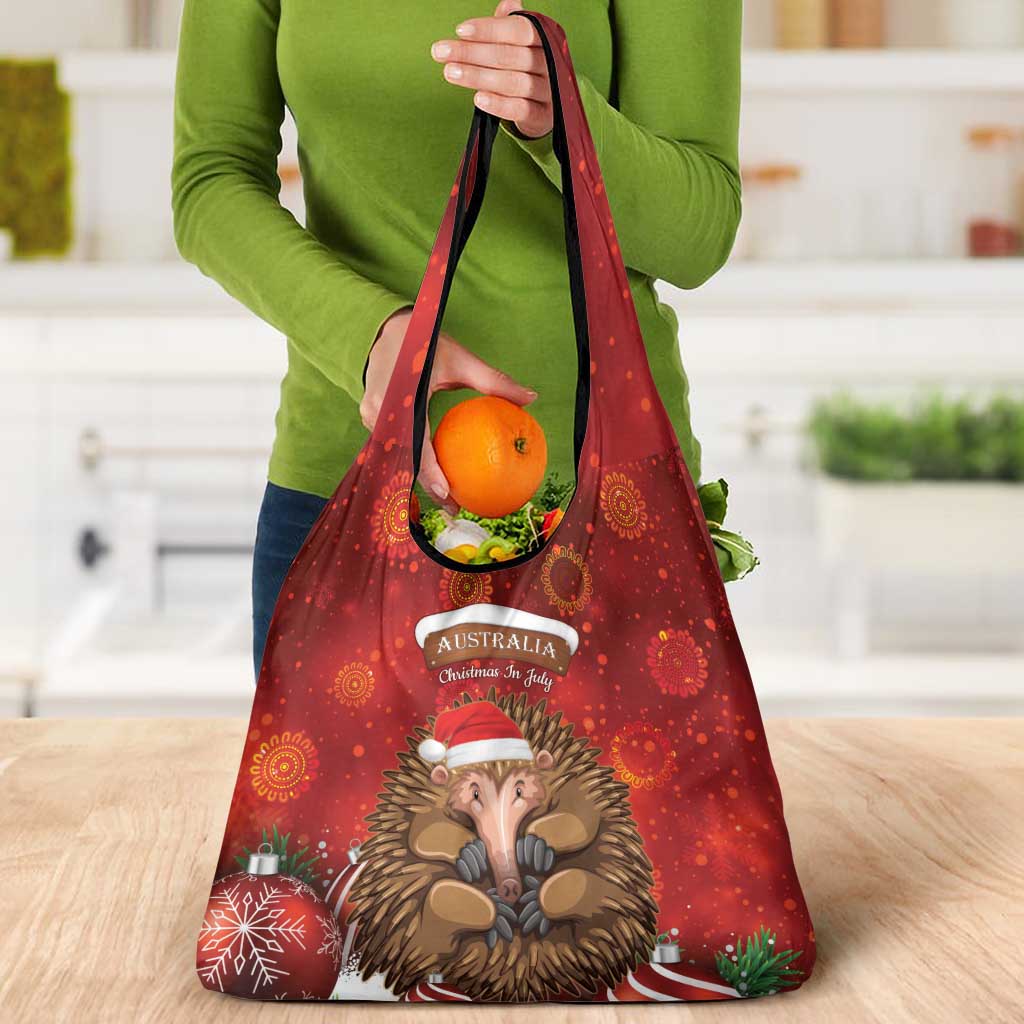 Australia Christmas In July Grocery Bag Echidna Santa Claus