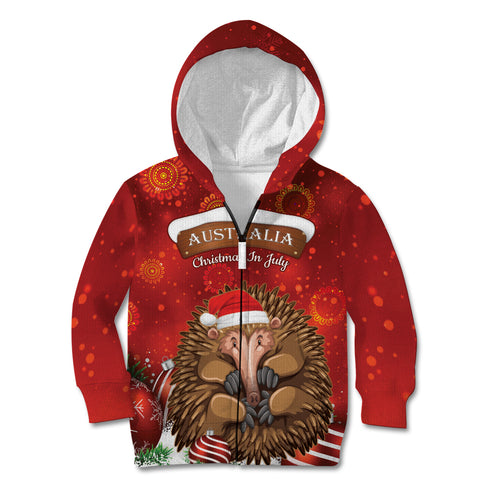 Australia Christmas In July Kid Hoodie Echidna Santa Claus