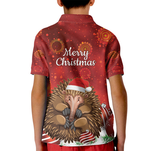 Australia Christmas In July Kid Polo Shirt Echidna Santa Claus