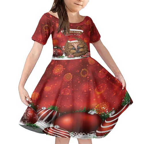 Australia Christmas In July Kid Short Sleeve Dress Echidna Santa Claus