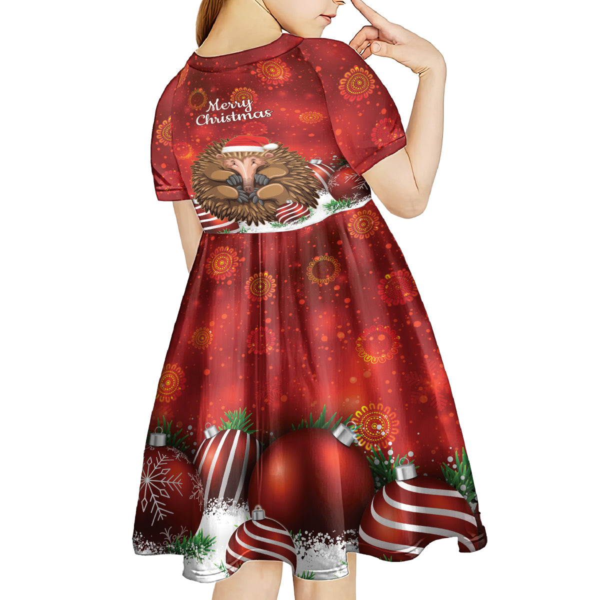 Australia Christmas In July Kid Short Sleeve Dress Echidna Santa Claus