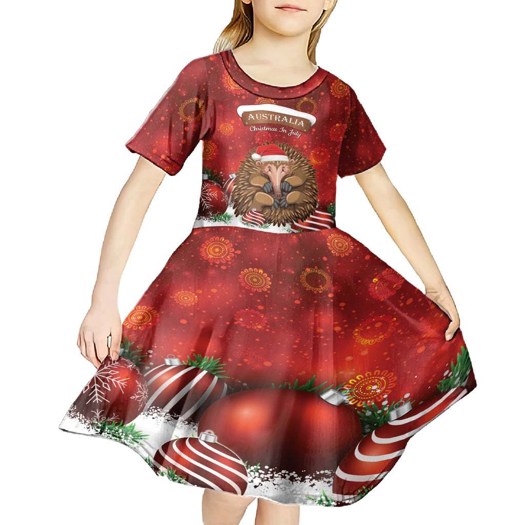 Australia Christmas In July Kid Short Sleeve Dress Echidna Santa Claus