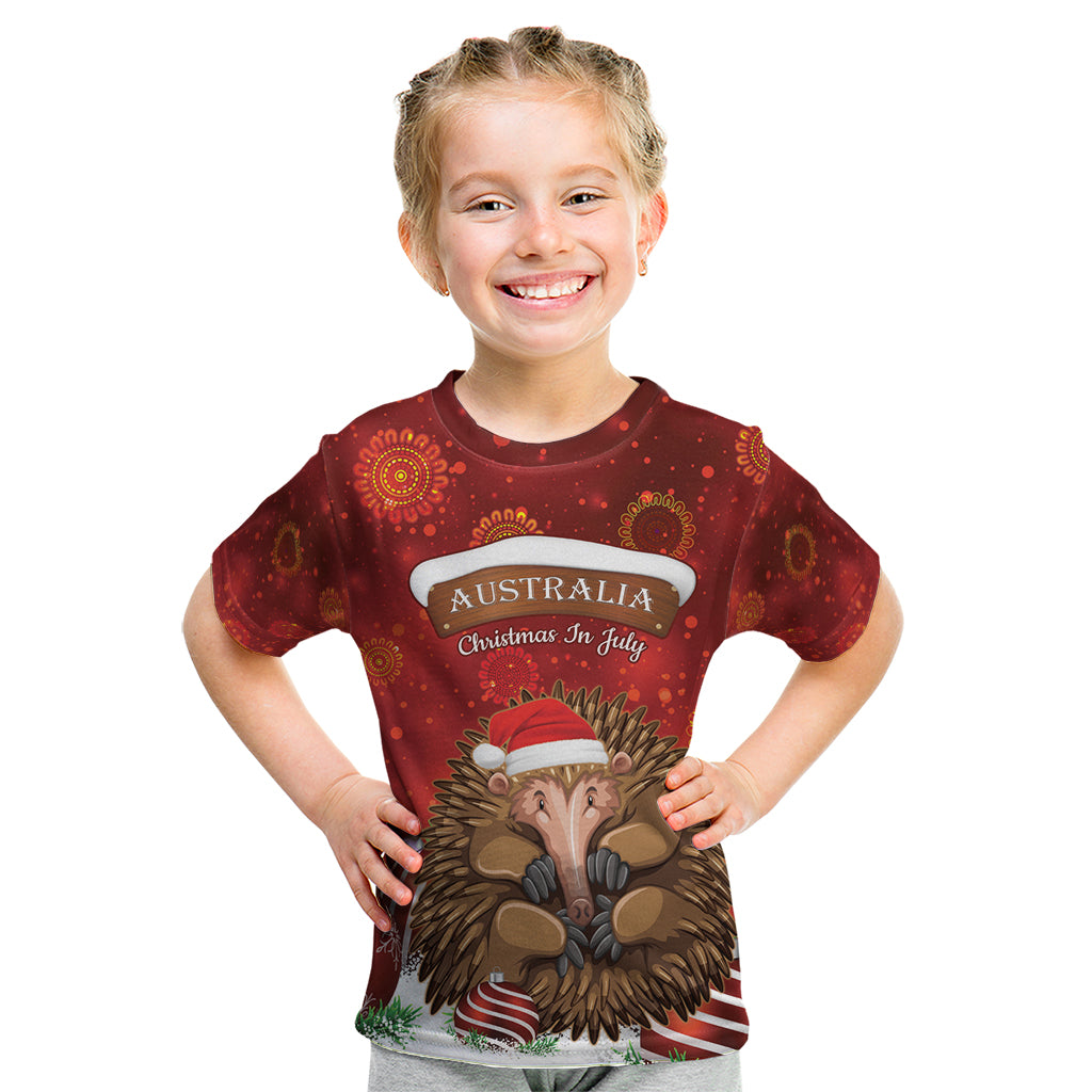 Australia Christmas In July Kid T Shirt Echidna Santa Claus